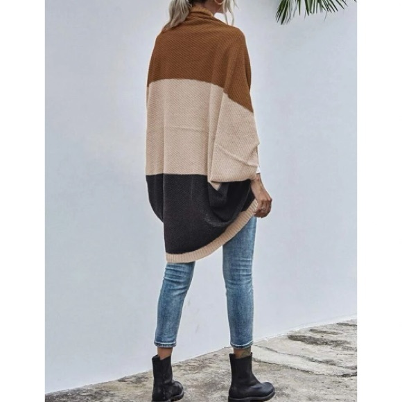 Cozy Color Block Batwing Oversized Open Front Cardigan - Picture 3 of 6